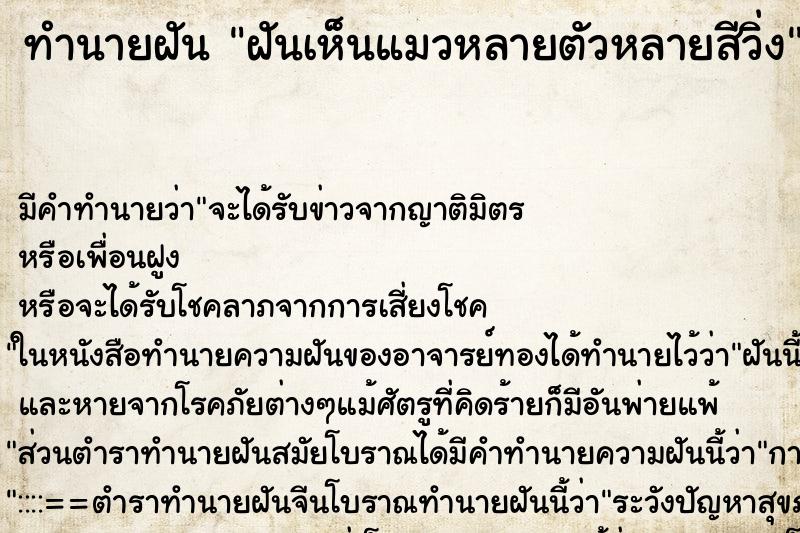 ทำนายฝัน ฝันเห็นแมวหลายตัวหลายสีวิ่ง ทำนายฝัน ฝันเห็นแมวหลายตัวหลายสีวิ่ง