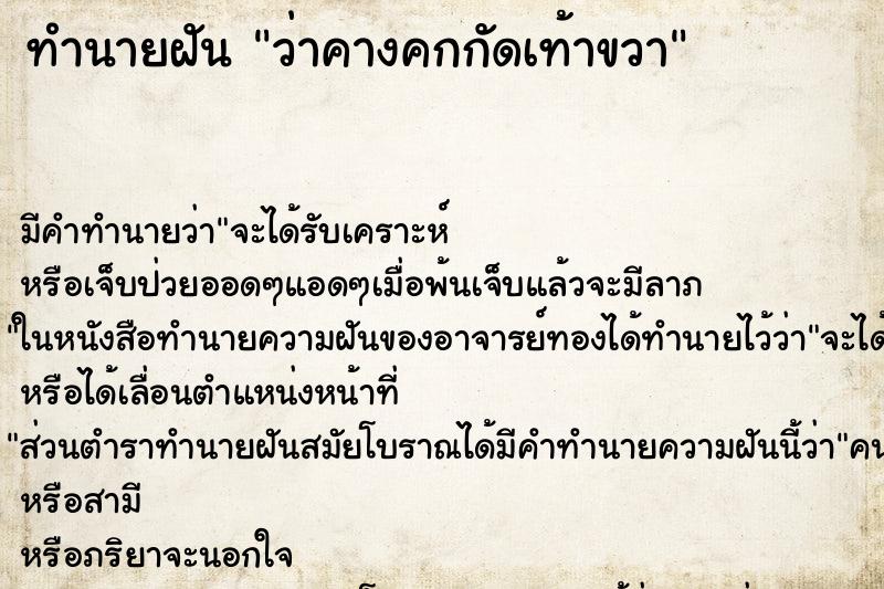 ทำนายฝันว่าคางคกกัดเท้าขวา ทำนายฝันทำนายฝันว่าคางคกกัดเท้าขวา