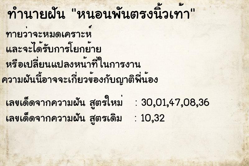 ทำนายฝันหนอนพันตรงนิ้วเท้า ทำนายฝันทำนายฝันหนอนพันตรงนิ้วเท้า