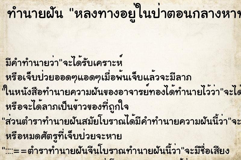 ทำนายฝันหลงทางอยู่ในป่าตอนกลางหาทางออกไม่เจอ ทำนายฝันทำนายฝันหลงทางอยู่ในป่าตอนกลางหาทางออกไม่เจอ