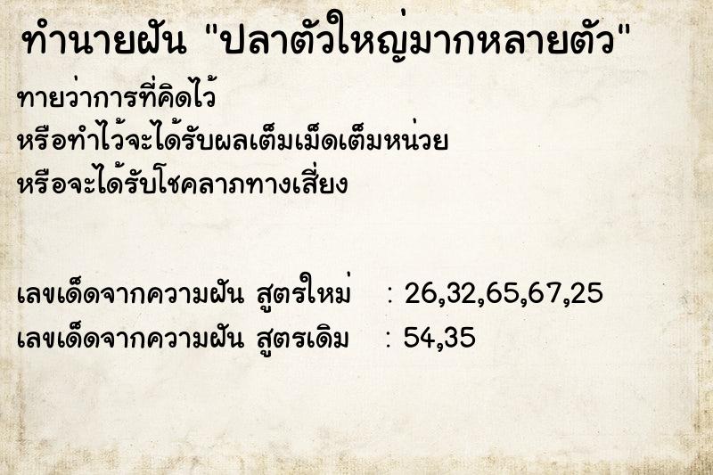 ทำนายฝันปลาตัวใหญ่มากหลายตัว ทำนายฝันทำนายฝันปลาตัวใหญ่มากหลายตัว