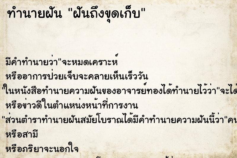 ทำนายฝันฝันถึงขุดเก็บ ทำนายฝันทำนายฝันฝันถึงขุดเก็บ