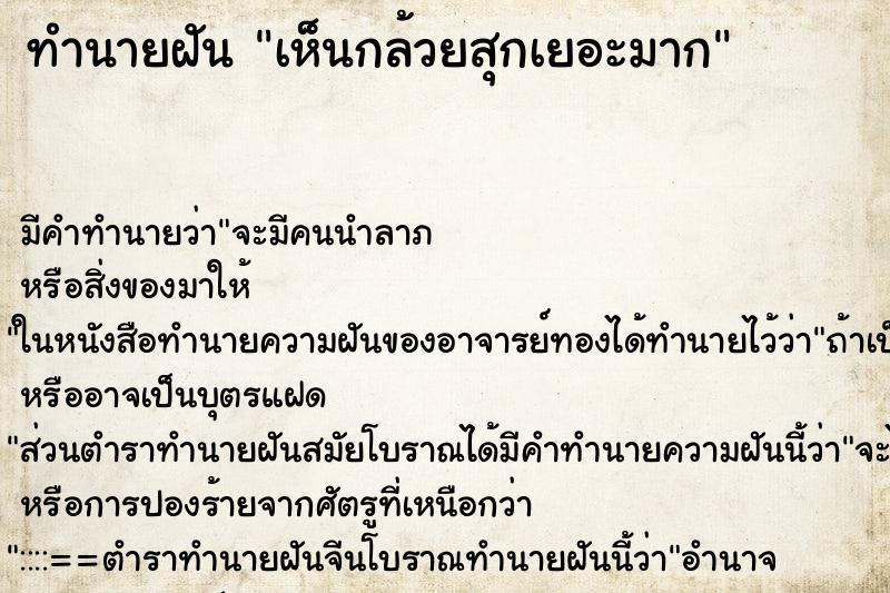 ทำนายฝัน เห็นกล้วยสุกเยอะมาก ทำนายฝัน เห็นกล้วยสุกเยอะมาก