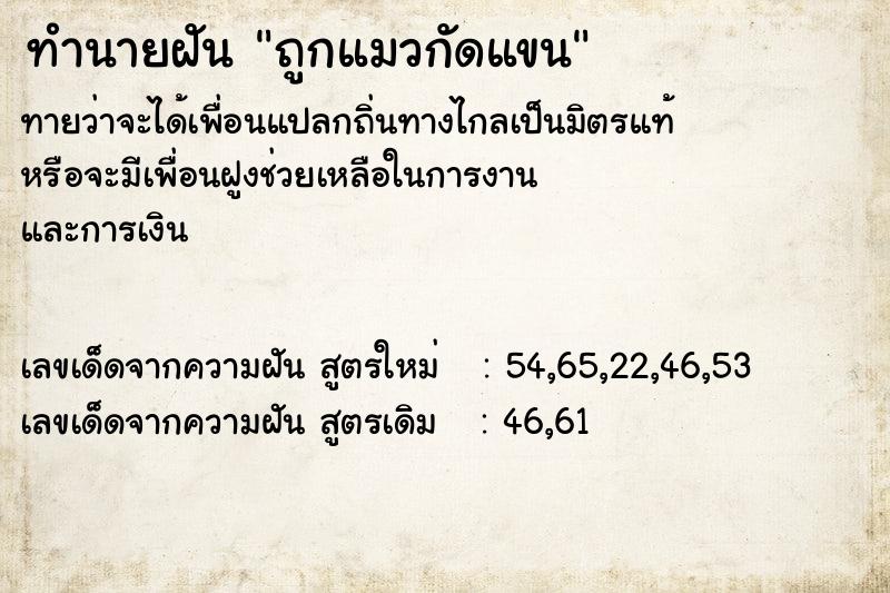 ทำนายฝันทำนายฝันถูกแมวกัดแขน