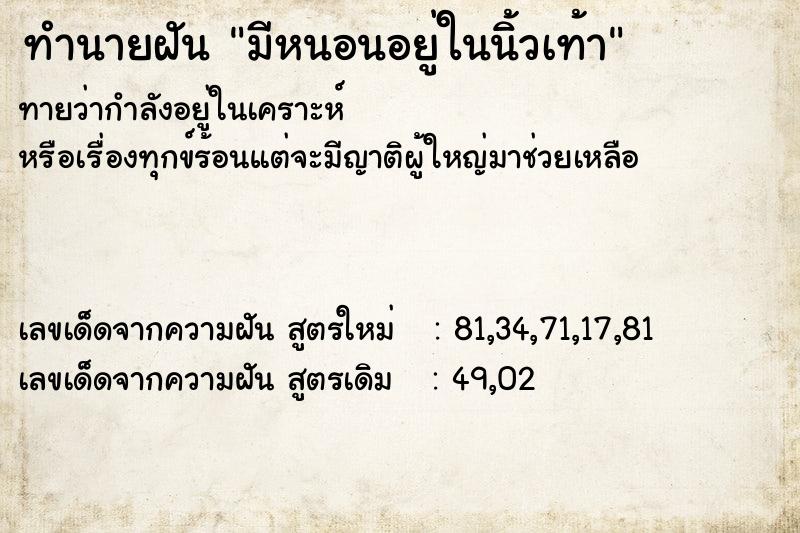 ทำนายฝัน มีหนอนอยู่ในนิ้วเท้า ทำนายฝัน มีหนอนอยู่ในนิ้วเท้า