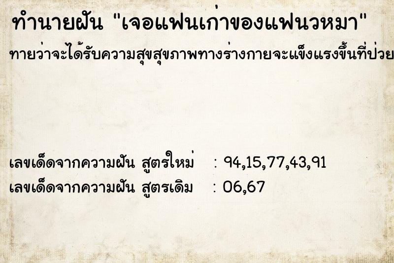 ทำนายฝันทำนายฝันเจอแฟนเก่าของแฟนวหมา