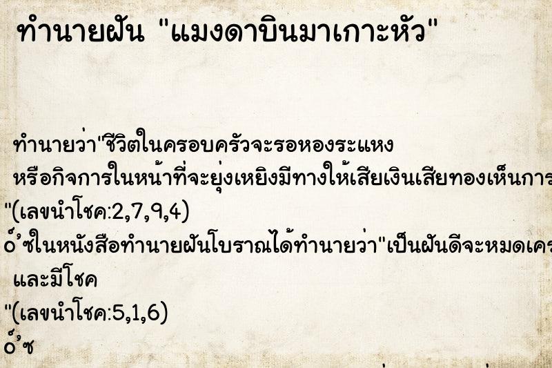 ทำนายฝันแมงดาบินมาเกาะหัว ทำนายฝันทำนายฝันแมงดาบินมาเกาะหัว