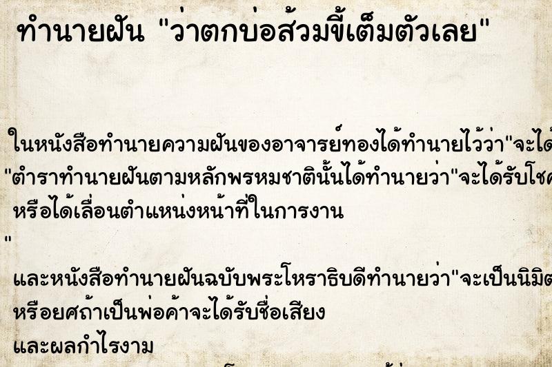 ทำนายฝันทำนายฝันว่าตกบ่อส้วมขี้เต็มตัวเลย