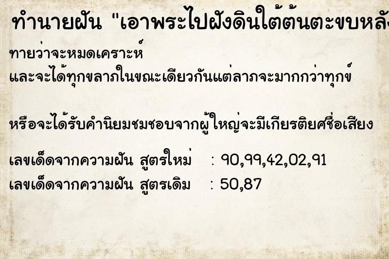 ทำนายฝันเอาพระไปฝังดินใต้ต้นตะขบหลังบ้าน ทำนายฝันทำนายฝันเอาพระไปฝังดินใต้ต้นตะขบหลังบ้าน