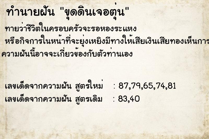 ทำนายฝันทำนายฝันขุดดินเจอตุ่น