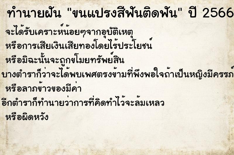 ทำนายฝันขนแปรงสีฟันติดฟัน ทำนายฝันทำนายฝันขนแปรงสีฟันติดฟัน