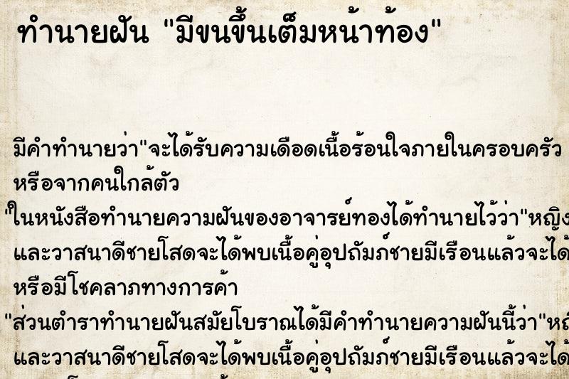 ทำนายฝัน มีขนขึ้นเต็มหน้าท้อง ทำนายฝัน มีขนขึ้นเต็มหน้าท้อง