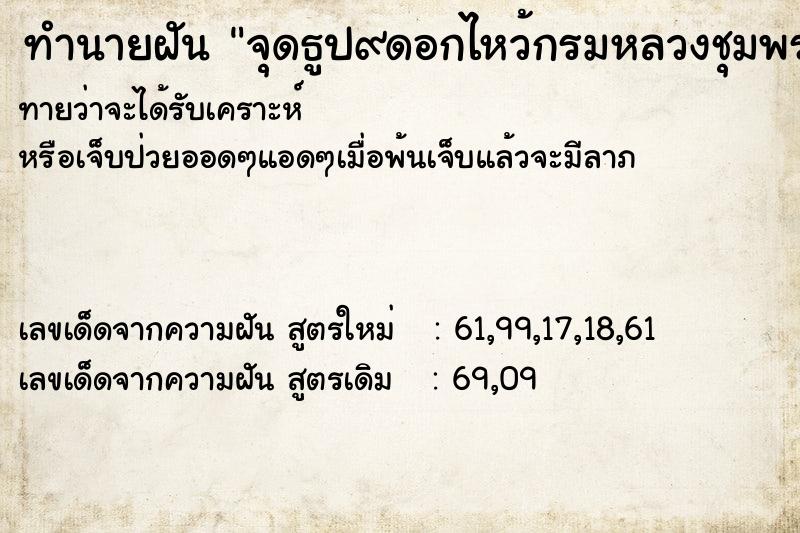 ทำนายฝันจุดธูป๙ดอกไหว้กรมหลวงชุมพร ทำนายฝันทำนายฝันจุดธูป๙ดอกไหว้กรมหลวงชุมพร
