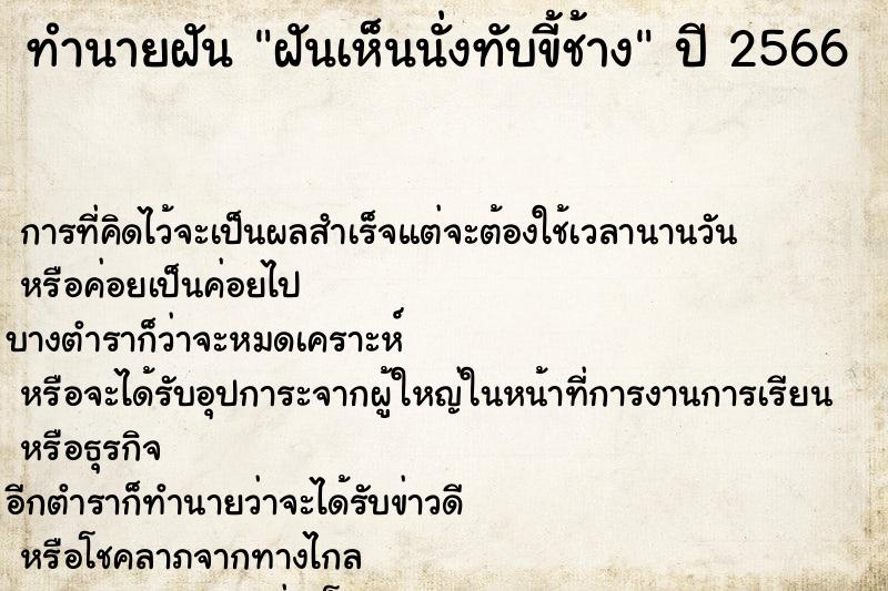 ทำนายฝันฝันเห็นนั่งทับขี้ช้าง ทำนายฝันทำนายฝันฝันเห็นนั่งทับขี้ช้าง