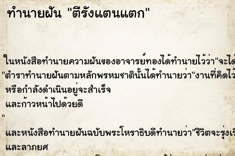 ทำนายฝัน ตีรังแตนแตก