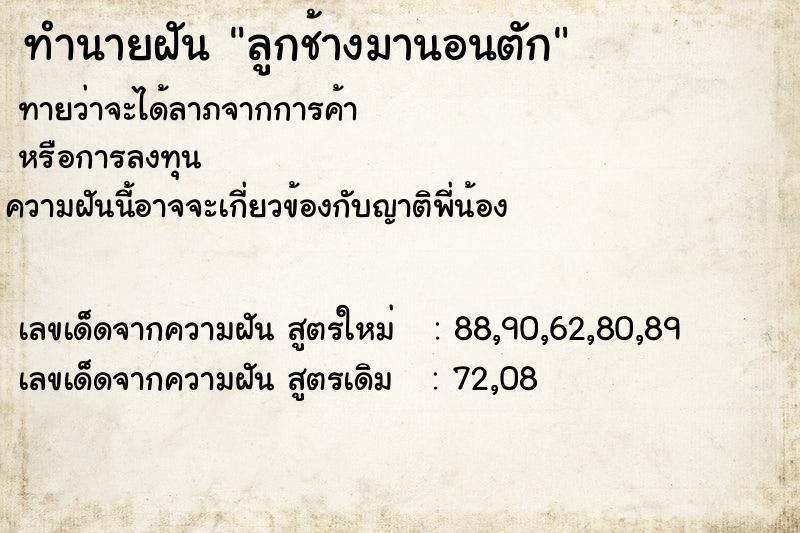 ทำนายฝัน ลูกช้างมานอนตัก ทำนายฝัน ลูกช้างมานอนตัก