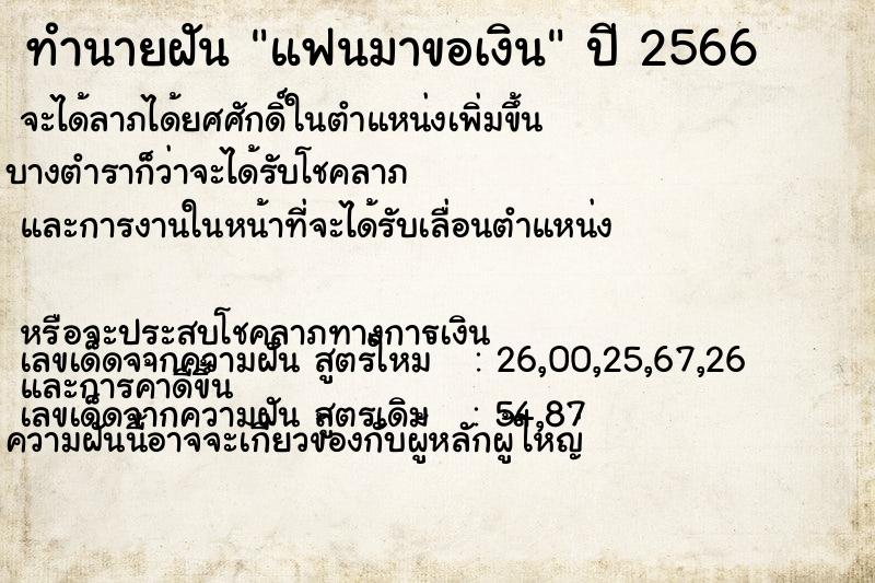 ทำนายฝัน แฟนมาขอเงิน ทำนายฝัน แฟนมาขอเงิน