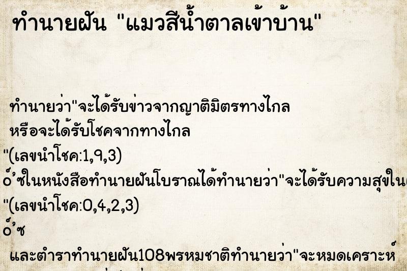 ทำนายฝันทำนายฝันแมวสีน้ำตาลเข้าบ้าน