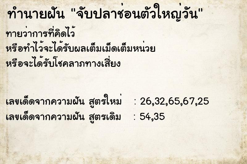 ทำนายฝันทำนายฝันจับปลาช่อนตัวใหญ่วัน