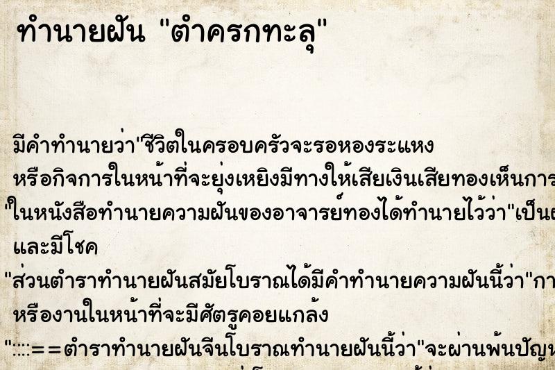 ทำนายฝัน ตำครกทะลุ ทำนายฝัน ตำครกทะลุ