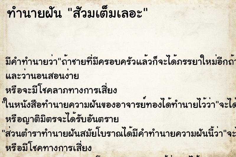 ทำนายฝันทำนายฝันสัวมเต็มเลอะ
