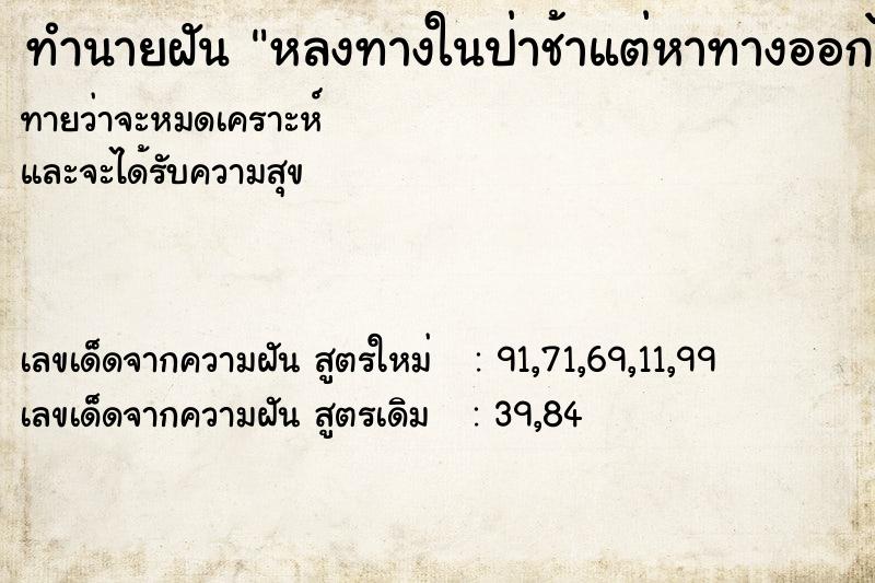 ทำนายฝันทำนายฝันหลงทางในป่าช้าแต่หาทางออกได้