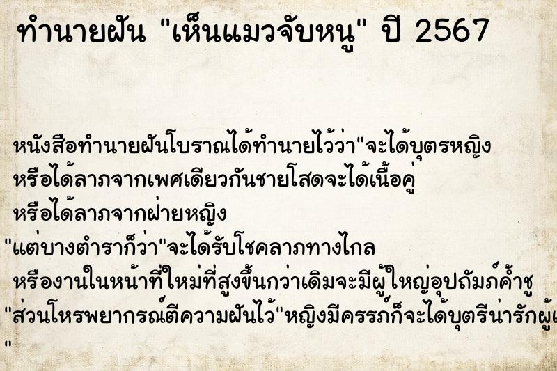 ทำนายฝัน เห็นแมวจับหนู ทำนายฝัน เห็นแมวจับหนู