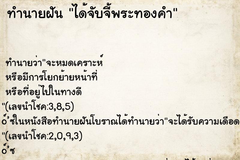 ทำนายฝันทำนายฝันได้จับจี้พระทองคำ