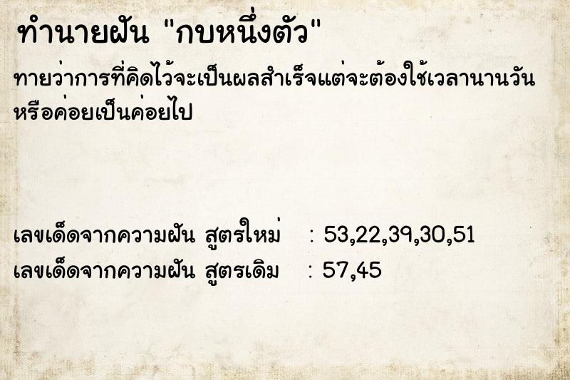ทำนายฝันกบหนึ่งตัว ทำนายฝันทำนายฝันกบหนึ่งตัว
