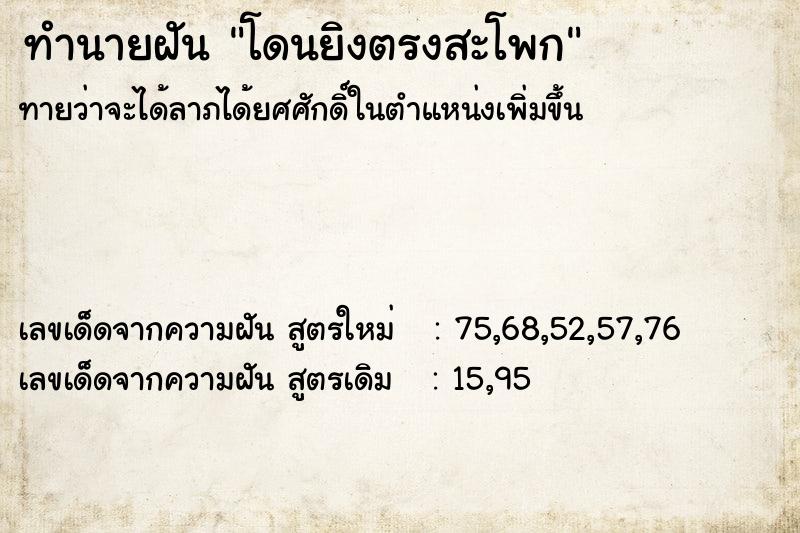 ทำนายฝันโดนยิงตรงสะโพก ทำนายฝันทำนายฝันโดนยิงตรงสะโพก