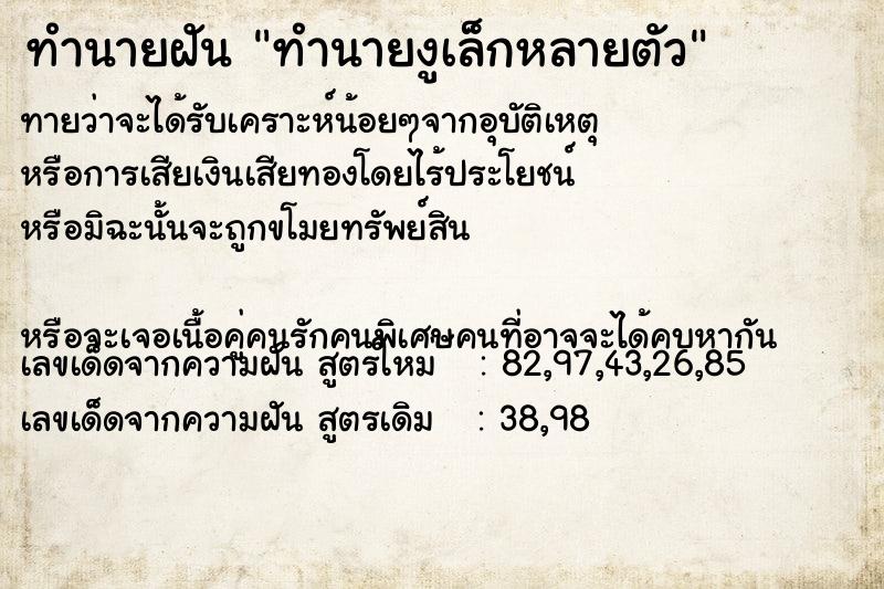 ทำนายฝันทำนายฝันทำนายงูเล็กหลายตัว