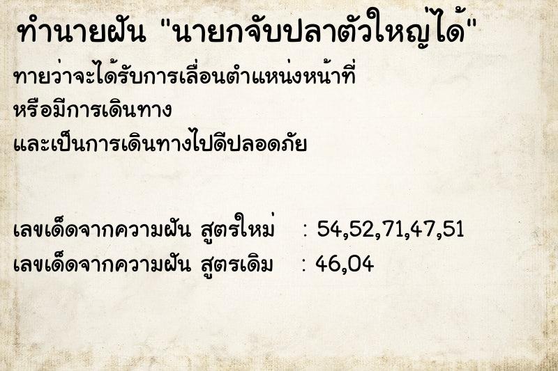 ทำนายฝันทำนายฝันนายกจับปลาตัวใหญ่ได้
