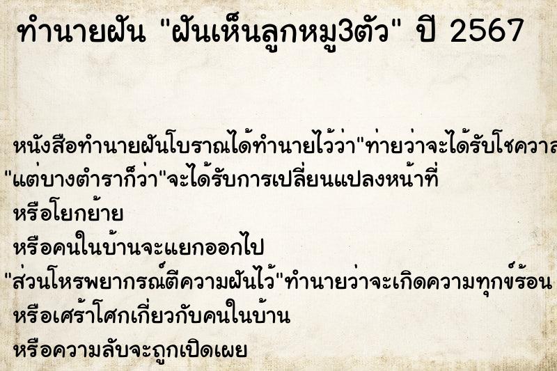 ทำนายฝันทำนายฝันฝันเห็นลูกหมู3ตัว