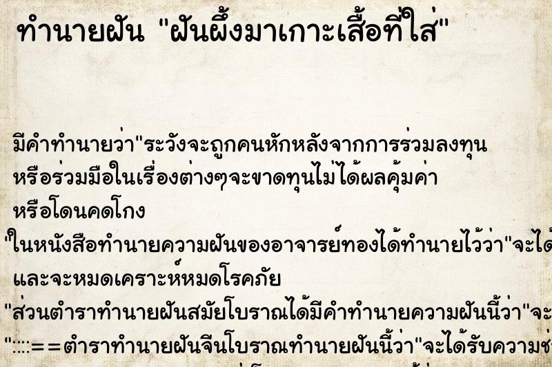 ทำนายฝันทำนายฝันฝันผึ้งมาเกาะเสื้อที่ใส่