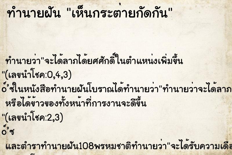 ทำนายฝัน เห็นกระต่ายกัดกัน ทำนายฝัน เห็นกระต่ายกัดกัน