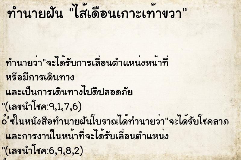 ทำนายฝันทำนายฝันไส้เดือนเกาะเท้าขวา