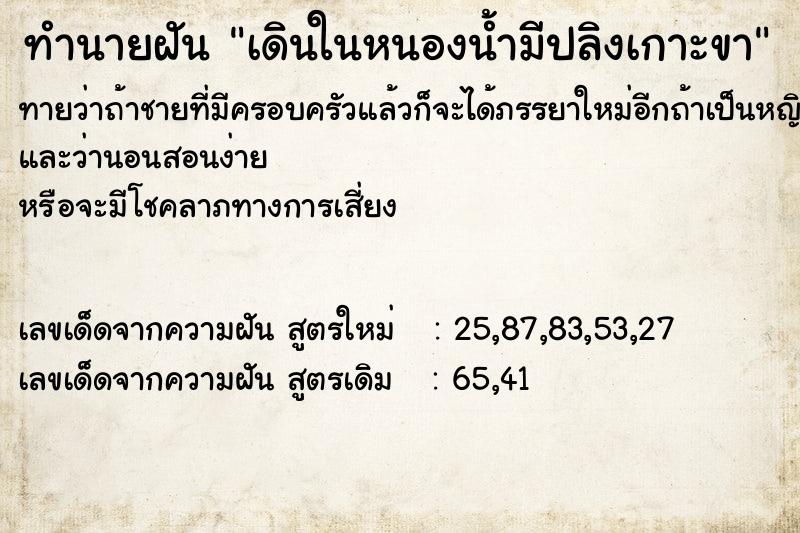 ทำนายฝัน เดินในหนองน้ำมีปลิงเกาะขา