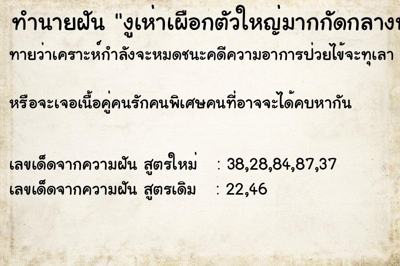 ทำนายฝันทำนายฝันงูเห่าเผือกตัวใหญ่มากกัดกลางหลังเช้ามืดวัน