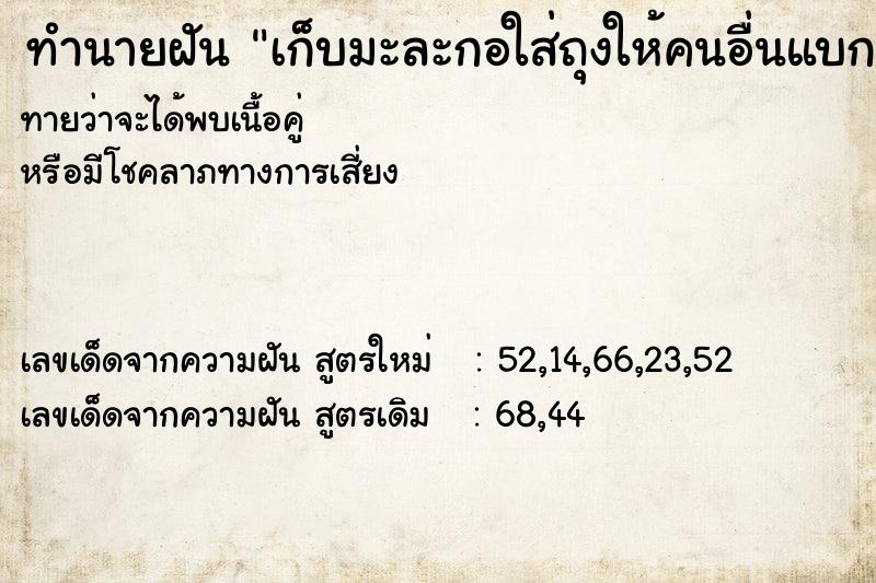 ทำนายฝันเก็บมะละกอใส่ถุงให้คนอื่นแบก ทำนายฝันทำนายฝันเก็บมะละกอใส่ถุงให้คนอื่นแบก