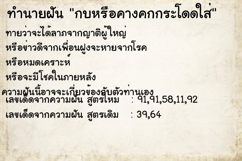 ทำนายฝันทำนายฝันกบหรือคางคกกระโดดใส่