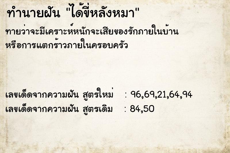 ทำนายฝันได้ขี่หลังหมา ทำนายฝันทำนายฝันได้ขี่หลังหมา