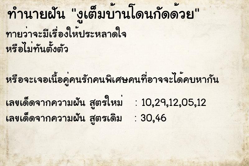 ทำนายฝันงูเต็มบ้านโดนกัดด้วย ทำนายฝันทำนายฝันงูเต็มบ้านโดนกัดด้วย