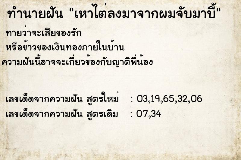 ทำนายฝันทำนายฝันเหาไต่ลงมาจากผมจับมาบี้