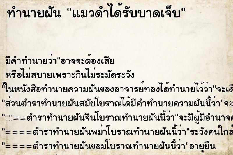 ทำนายฝัน แมวดำได้รับบาดเจ็บ