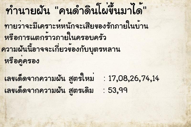 ทำนายฝันคนดำดินโผ่ขึ้นมาได้ ทำนายฝันทำนายฝันคนดำดินโผ่ขึ้นมาได้