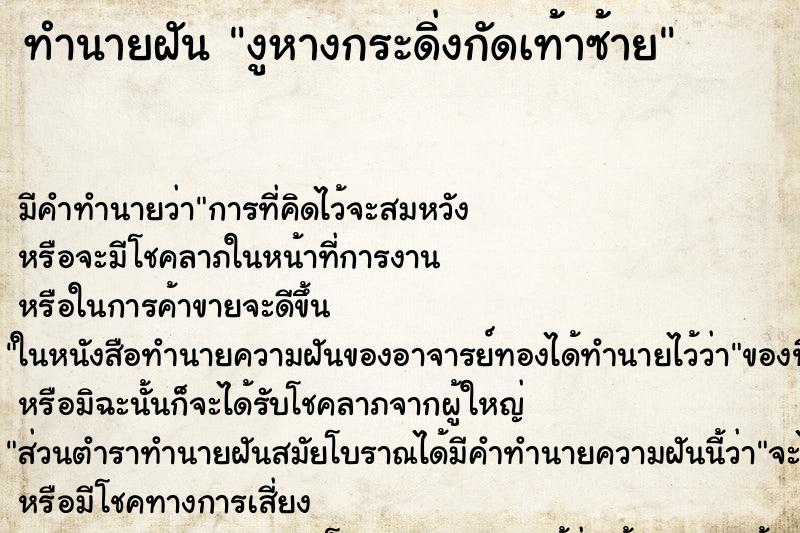 ทำนายฝันงูหางกระดิ่งกัดเท้าซ้าย ทำนายฝันทำนายฝันงูหางกระดิ่งกัดเท้าซ้าย