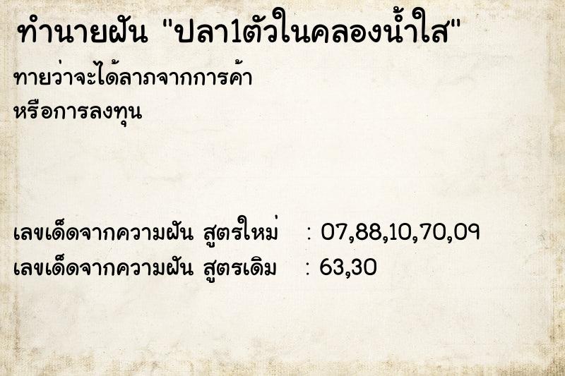 ทำนายฝันทำนายฝันปลา1ตัวในคลองน้ำใส
