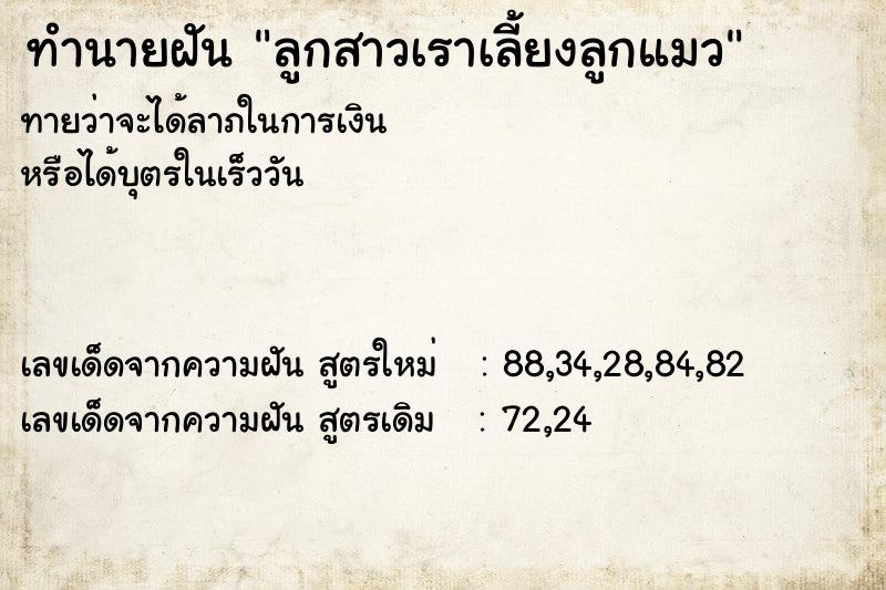 ทำนายฝันลูกสาวเราเลี้ยงลูกแมว ทำนายฝันทำนายฝันลูกสาวเราเลี้ยงลูกแมว