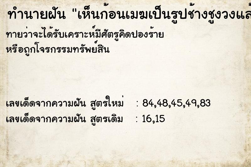 ทำนายฝันเห็นก้อนเมฆเป็นรูปช้างชูงวงแล้วยิ้ม ทำนายฝันทำนายฝันเห็นก้อนเมฆเป็นรูปช้างชูงวงแล้วยิ้ม
