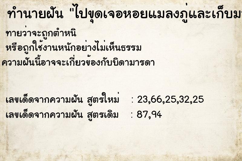 ทำนายฝันทำนายฝันไปขุดเจอหอยแมลงภู่และเก็บมาเยอะมาก